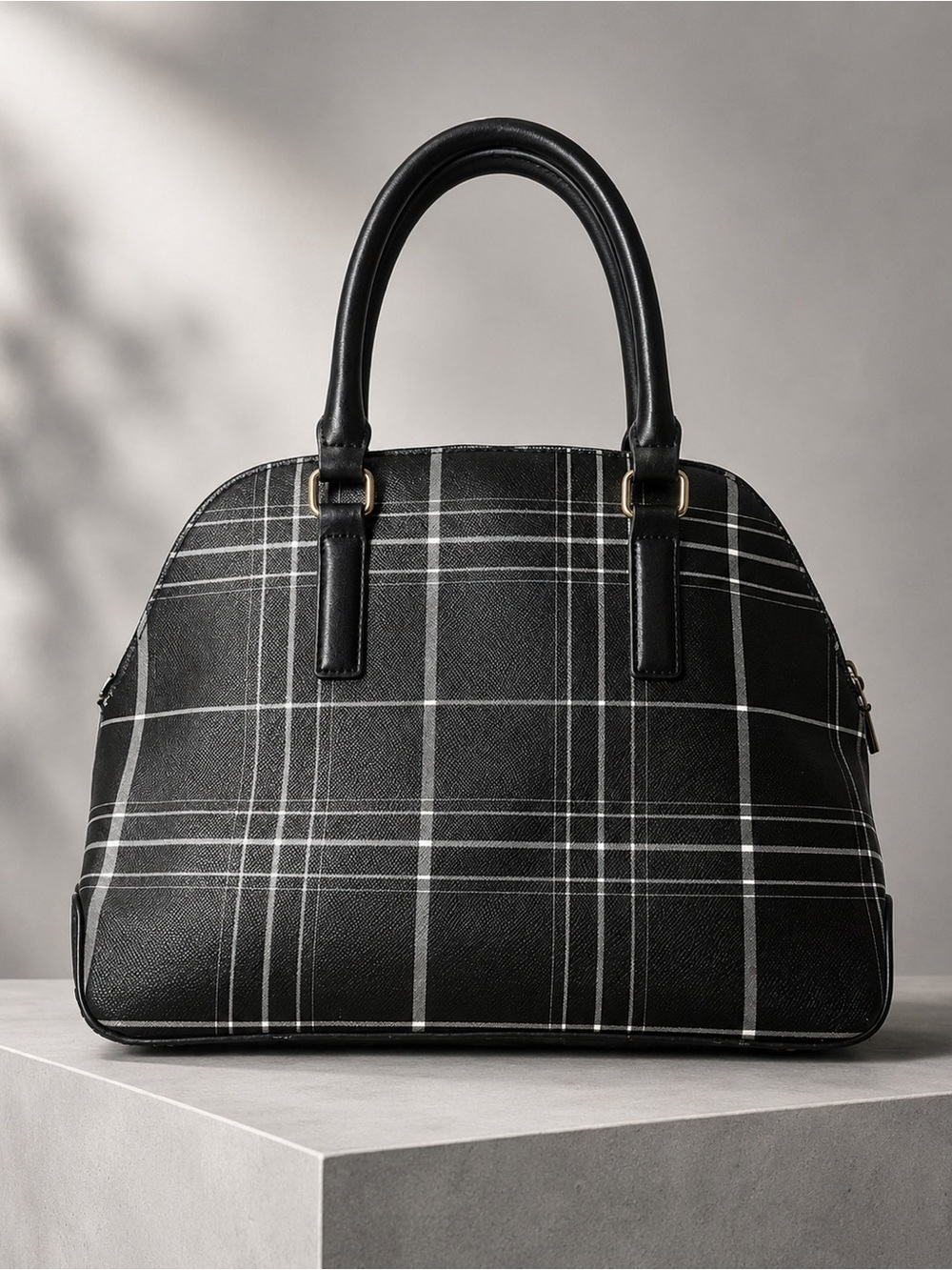 EUC A New Day Black Plaid Dome Satchel Top Handle Purse